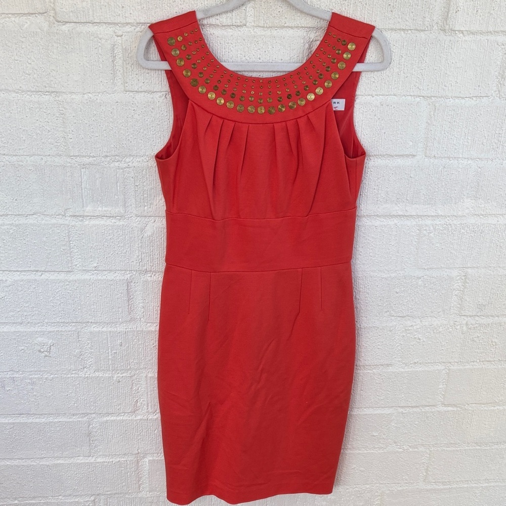 Trina Turk Gold Sequins Orange Embellished Bodycon Dress sz 4